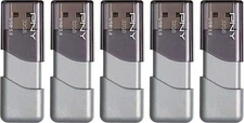 PNY - Turbo Attach 3 32GB USB 3.0 Type A Flash Drive, 5-Pack - Silver
