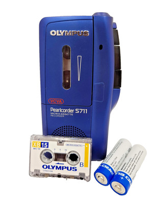 Olympus Pearlcorder S711 MicroCassette Handheld Voice Recorder Diktiergerät BLAU