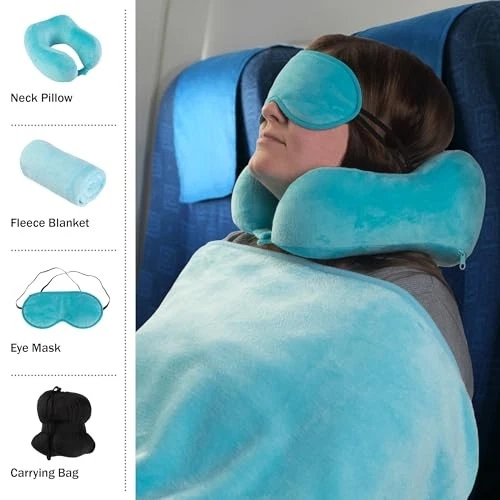 Memory Foam Travel Pillow Set with Fleece Blanket and Eye Mask for Comfortable Journeys Memory Foam Travel Pillow Set with Fleece Blanket and Eye Mask for Comfortable Journeys