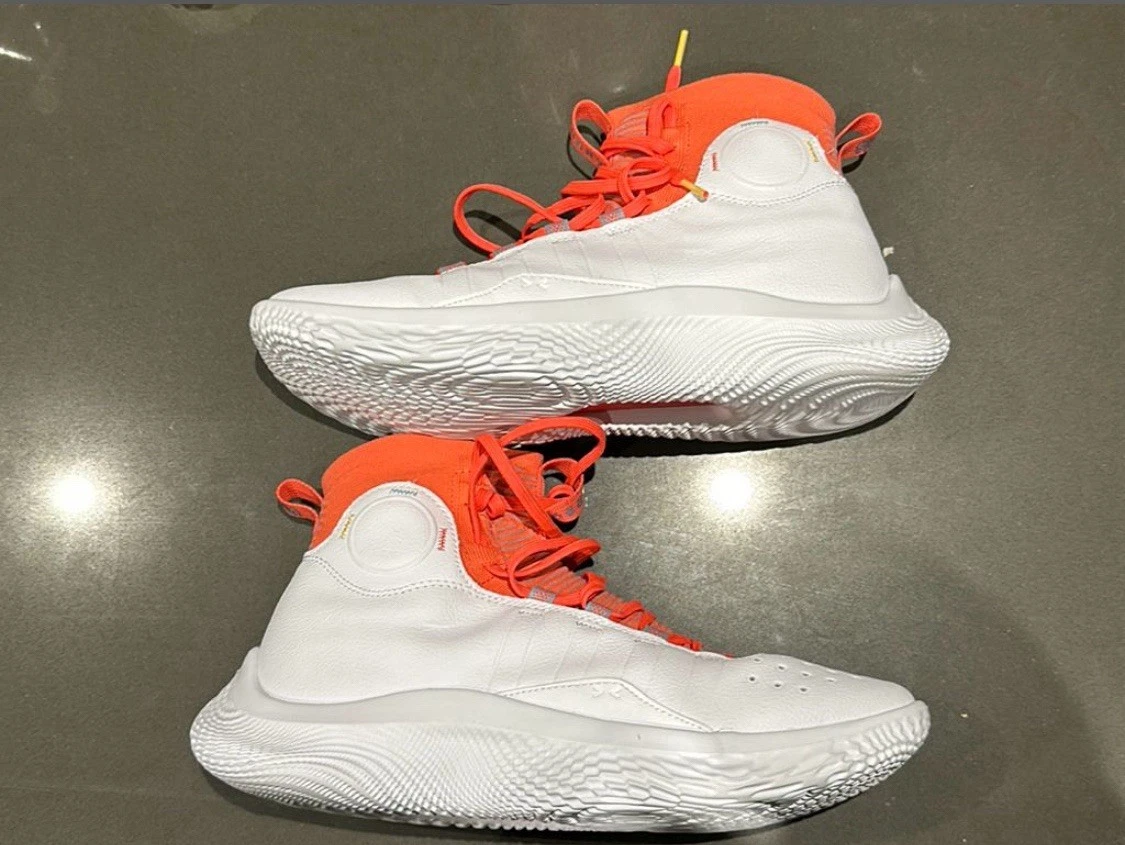 Size 11 Under Armour Curry 4 Flotro Playoffs White/Crimson Mens 3024861-100 Under Armour Curry 4 FloTro Playoffs White/Crimson Mens Size  main image 4