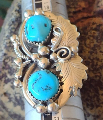 Navajo Sterling Silver Blue Turquoise Ring Size 8.75 Native American Begay
