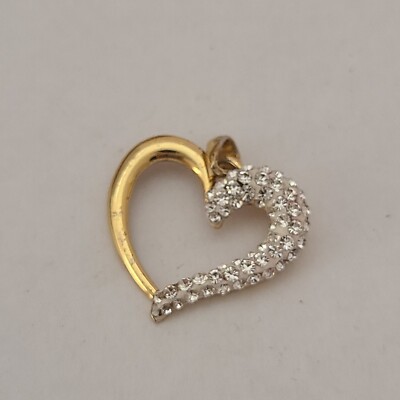 JACMEL JCM GOLD ON STERLING SILVER CLEAR STONES OPEN HEART PENDANT 925