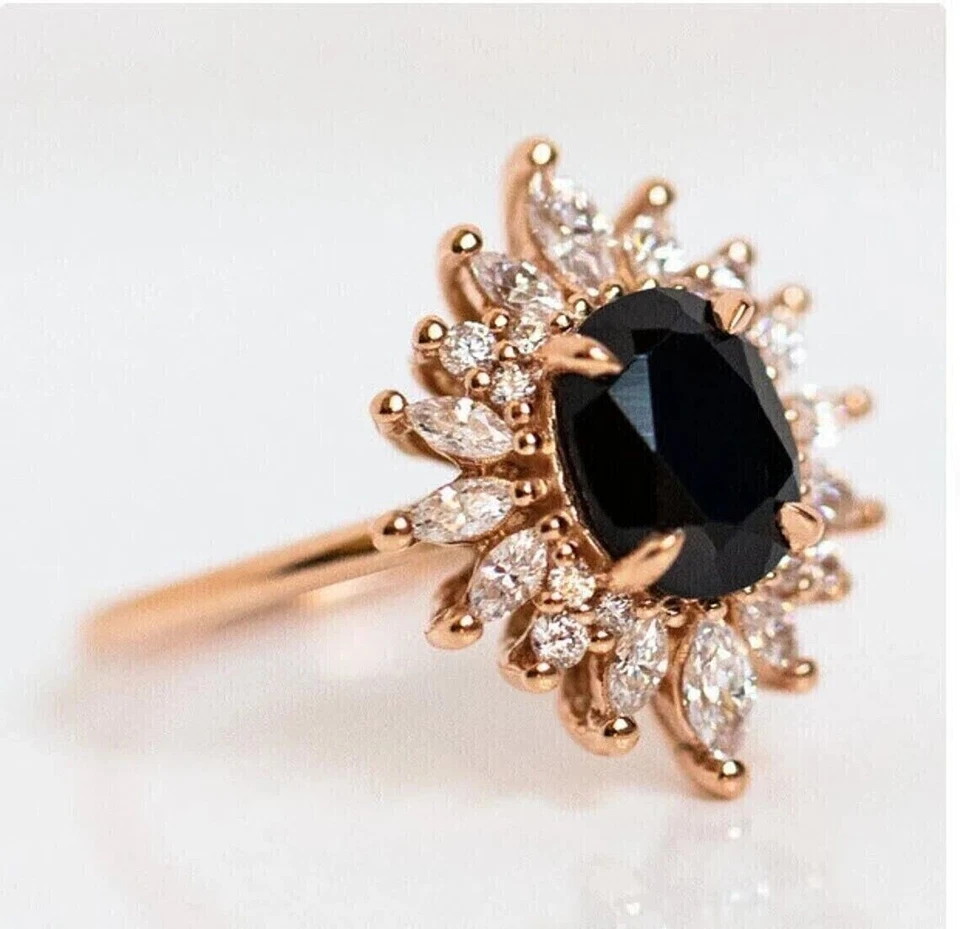 Anillo de compromiso solitario de diamantes simulados de corte ovalado de 2 quilates enchapado en oro rosa de 14 quilates Foto 3 de 4