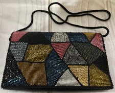 EXCELLENT VTG Walborg Beaded Purse Clutch W/ Strap Multicolor Flapper Rectangle