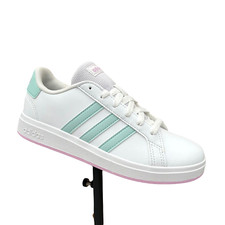 adidas Grand Court 2.0 Youth Girl's Sneakers Size 2.5 White/Flash Aqua Lace up