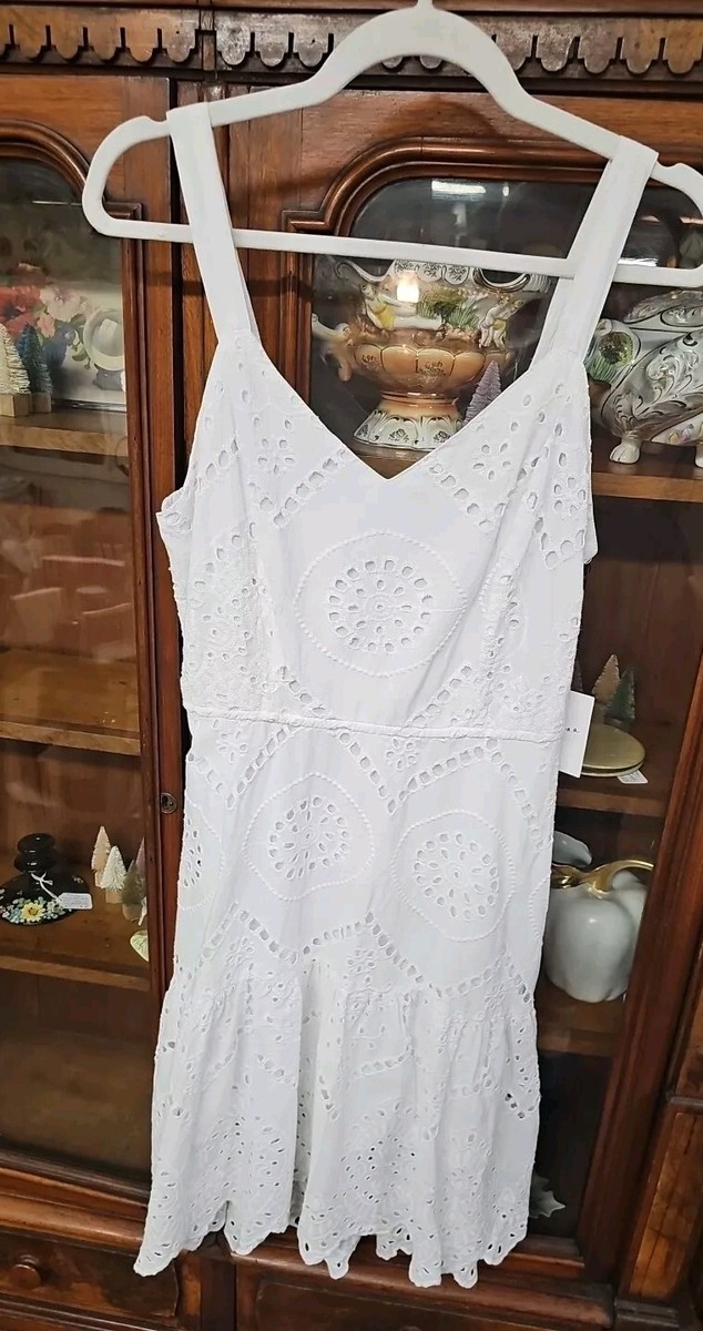 japna dress Women's White Eyelet Cottagecore Country Whimsycore Lined Dress, Sz Large line style dress has a pullover closure and a strappy sleeve design EUC Japna Print Dress (MEDIUM)