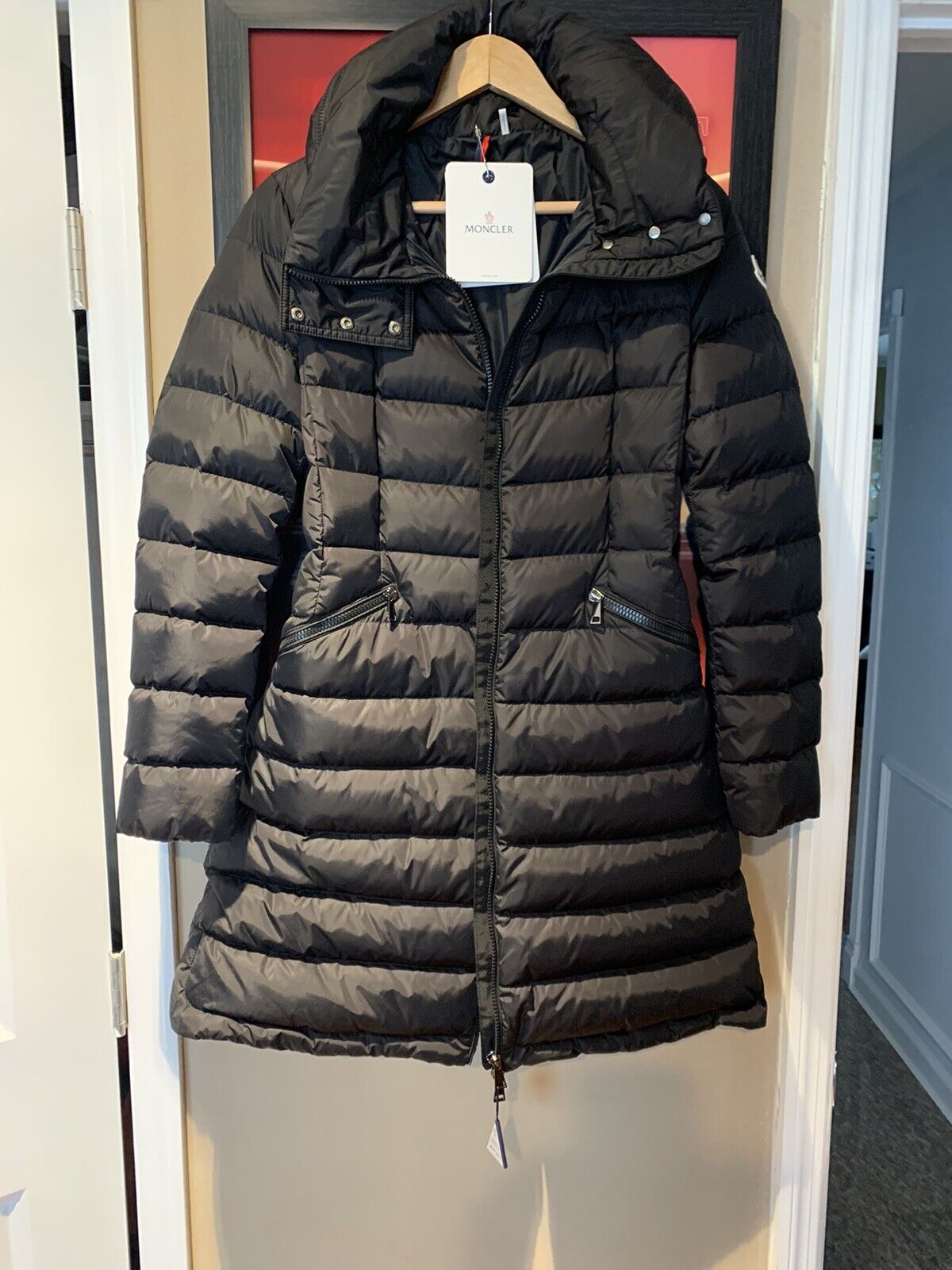 MONCLER FLAMMETTE GIUBBOTTO Water Repellant Long Hooded Jacket Size 4