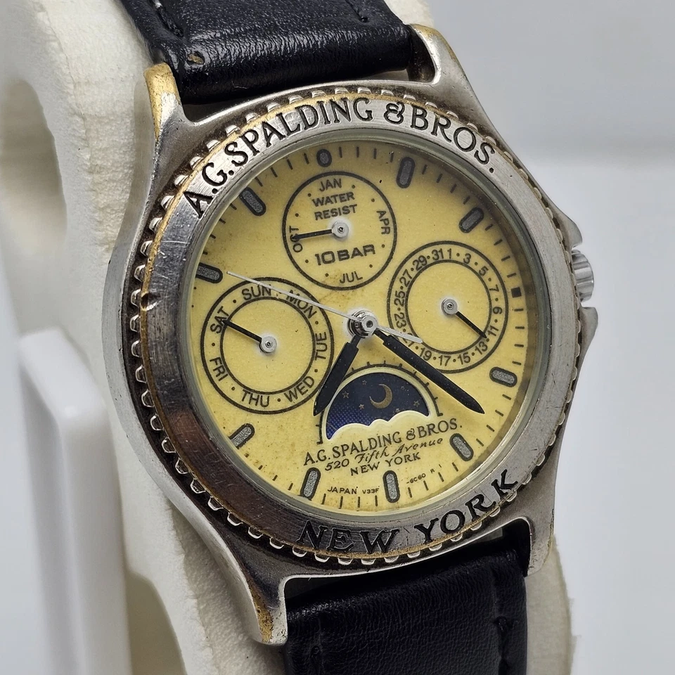Reloj Hombre A.G. Spalding & Bros Cuarzo V33F-6B10 Fase Lunar Vintage Foto 4 de 4