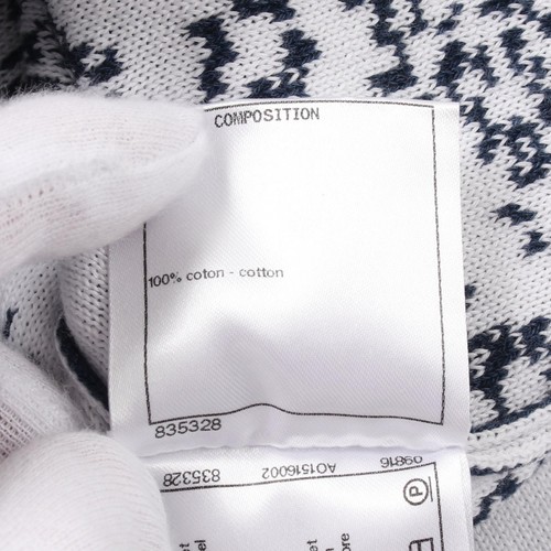CHANEL COCO Mark Dress P60683K46389 cotton Navy White Used Women size 40 - Picture 4 of 8