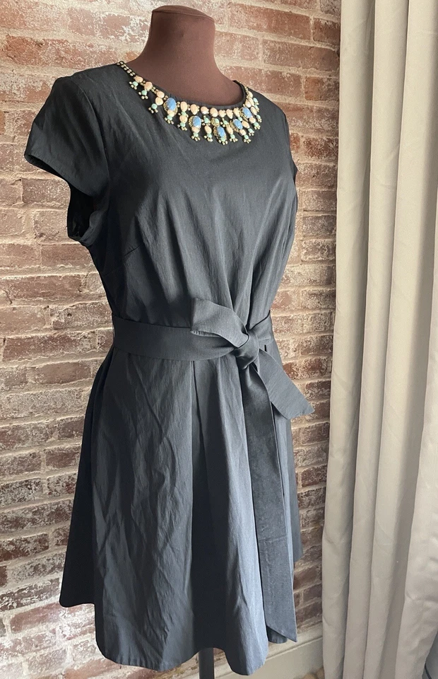 Vestido Isaac Mizrahi Edición Limitada Negro Cinturón Línea A Cuentas Escote Talla 16 Foto 4 de 4