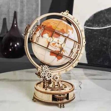 3D Wooden Puzzles Illuminated Globe Model Kits DIY Toys Adults Gifts House Decor