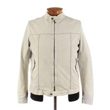 Gimo's NWD 100% Leather Full Zip Bomber Jacket Size L US In Ivory