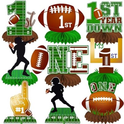 Football First Year Down Honeycomb Centerpieces 12Pcs Football 1st Table Cent...