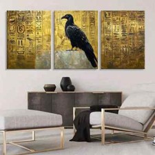 3pcs Ancient Egyptian Raven Golden Perfect Wall Art Canvas Unframed/Framed