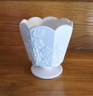 VTG Napco Ceramics Pink Milk Glass Footed Vase Grapes Design 5x4.5"