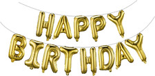 Gold Happy Birthday Balloons Banner 16 Inch Mylar Foil Letters, Inflatable Party