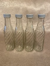 4x Vintage Soda Stream Bottles Embossed Glass Twist Design Screwtop SodaStream