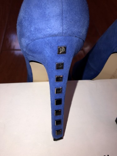 Calvin Klein Balina Electric Blue Periwinkle suede pointy toe pumps studded 7.5 - Picture 7 of 9