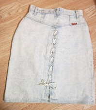 Jordache VTG XS Juniors 11/12 RARE blue acid wash lace up pencil jean skirt