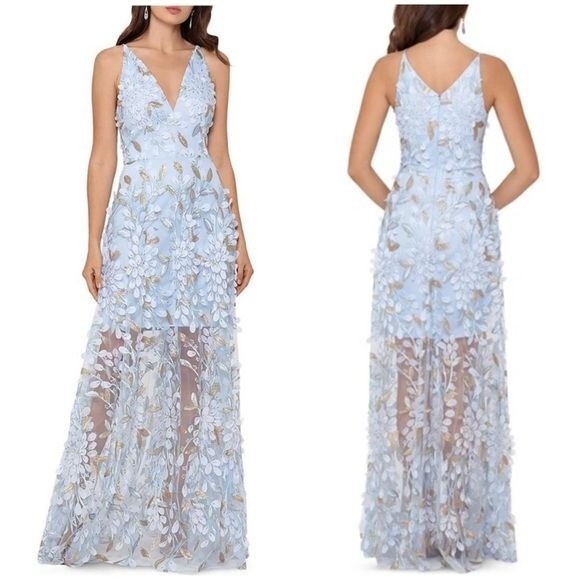 新品 USA BLUE GOWN SMALL…AQP Fancy Newest Light Blue Spaghetti Strap Long Cheap Lace Prom