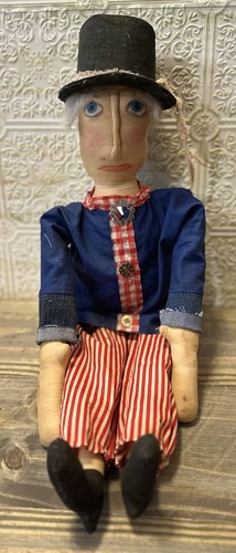Uncle Sam Primitive Coffee Stained Handmade Doll 24" America Patriotic USA Flag - Picture 12 of 13