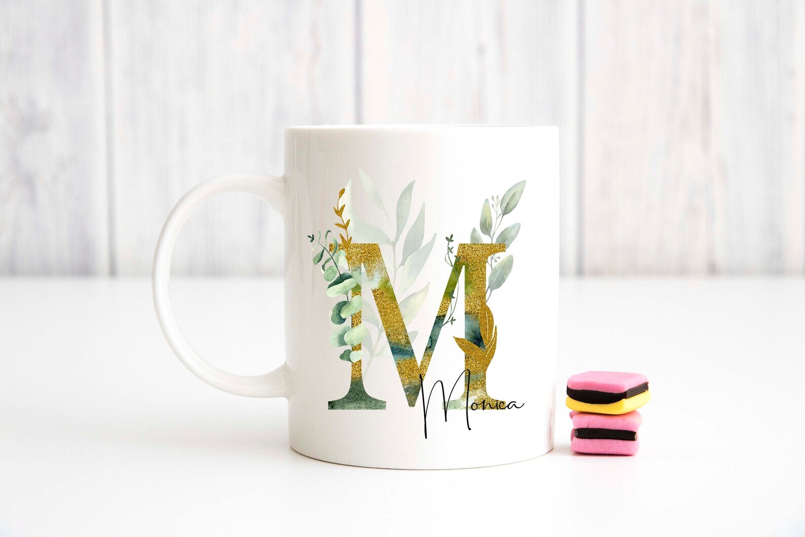 Personalized Name Initial Letter Monogram Floral Alphabet Mug M Gold Initial