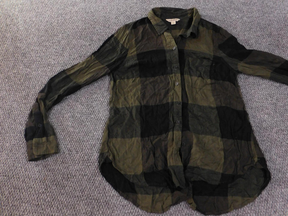 Top Lucky Brand Pequeño Verde Cuadros Mujer Botón Informal Clásico Foto 3 de 4