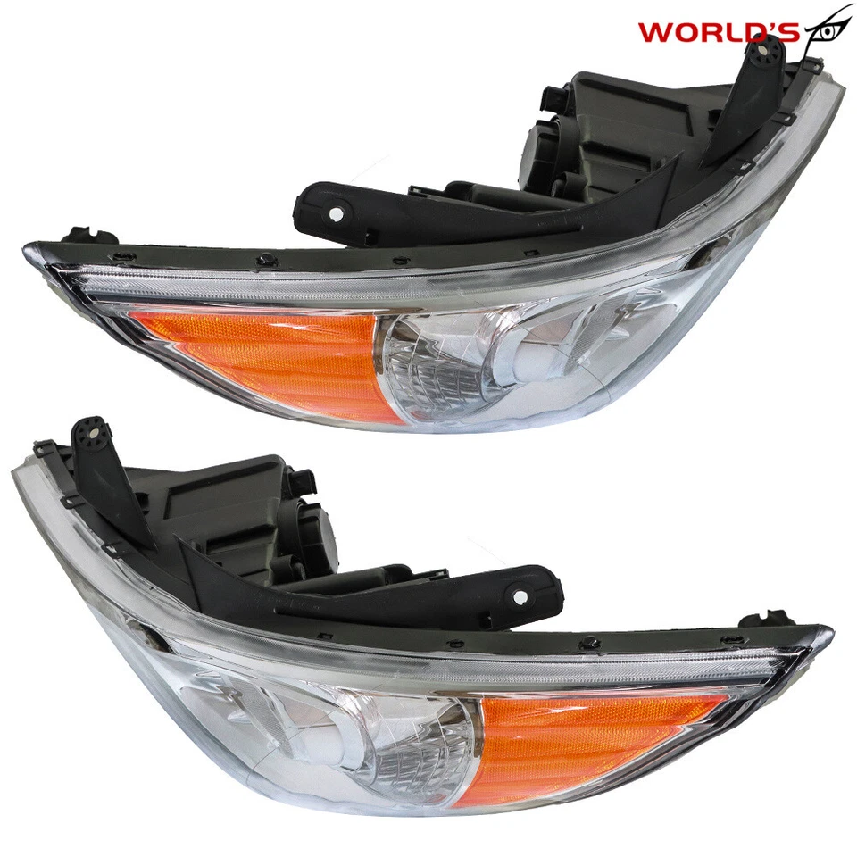 For Hyundai Sonata 2011-2014 Chrome Housing Amber Corner Halogen Headlights Pair - Image 4 of 4