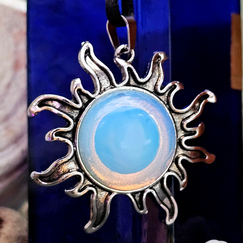 Opalite Sun Pendant Gemstone Sea Opal Crystal Healing Chakra Tie Cord Necklace - Picture 16 of 22