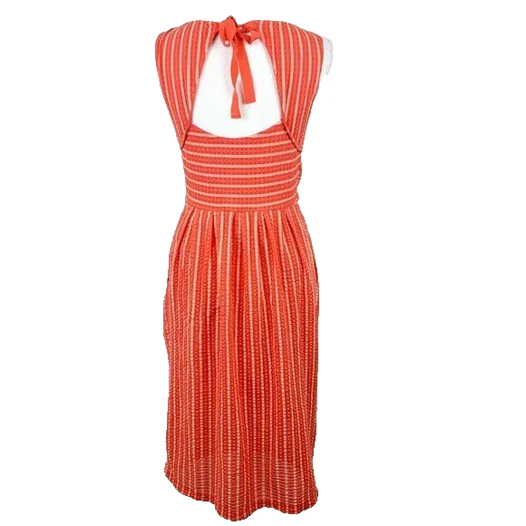 Vestido Anthropologie Matasello Mujer Pequeño Naranja Rayas Ajuste Acampanado Midi Sin Mangas Foto 3 de 4