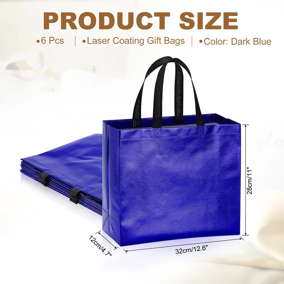 Bolsas de regalo azul oscuro recubrimiento láser 6 piezas bolsas de regalos reutilizables 12,6" x 4,7" x 11" Foto 2 de 4