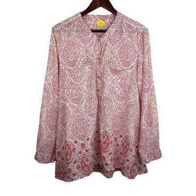 Roberta Roller Rabbit Size L Pink White Paisley Button Tunic Top Summer Preppy