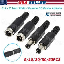 5/50PCS DC Power Cable Connectors 5.5x2.1mm Male Female Plug Jack Socket Adapter