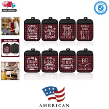 8 Christmas Hot Pads with Pockets - Stylish Buffalo Plaid Potholders for Baking