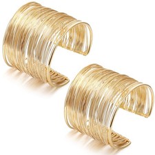 2 Pcs Cuff Bangle Bracelet for Women Open Wide Wire Bracelets Adjustable Wrist C
