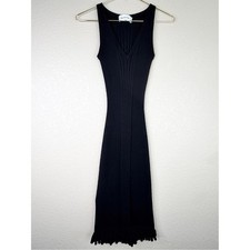 Linden Street Studio Black Ribbed Sleeveless Midi Dress ruffle Hem Small GUC
