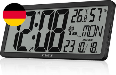Kienzle Digitale Funkwanduhr XXL Mit Temperaturanzeige, Luftfeuchtigkeit, Weckfu