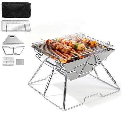 Grill Edelstahl Kocher Tragbar Holzfeuergrill Faltbar BBQ Holzkohlegrill Camping