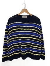71 MICHAEL Crochet Striped Pullover M Cotton BLK Stripe MC251K025
