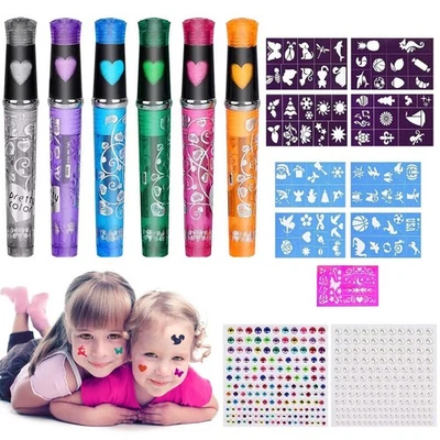 ILAMDEETEK 6 Tattoo Stifte Kinder,Glitzer Tattoo Stifte für die Haut,Glitzer Tattoo Set Kin