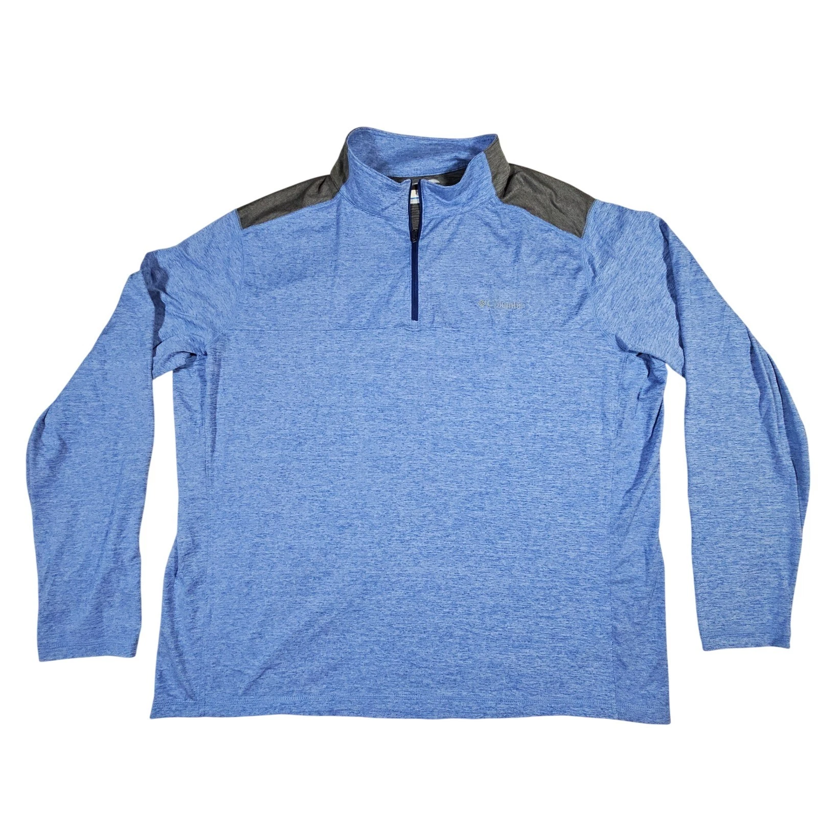 Columbia Men's Blue Heathered Quarter Zip Long Sleeve Pullover Shirt XL