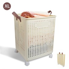 XL Laundry Hamper Plastic Foldable Laundry Basket with Wheels Large Capacity