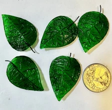 Vintage Pressed Glass Wired Leaves Murano Glass Leaves Wire Stems 5 Pcs
