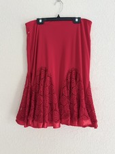 Dance America RED LATIN BALLROOM DANCE Skirt L Satin Lace Hem Flared Costume