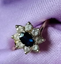3 g VINTAGE 14K SOLID YELLOW GOLD BLUE FLOWER CLUSTER ENGAGEMENT RING SIZE 6 6.5