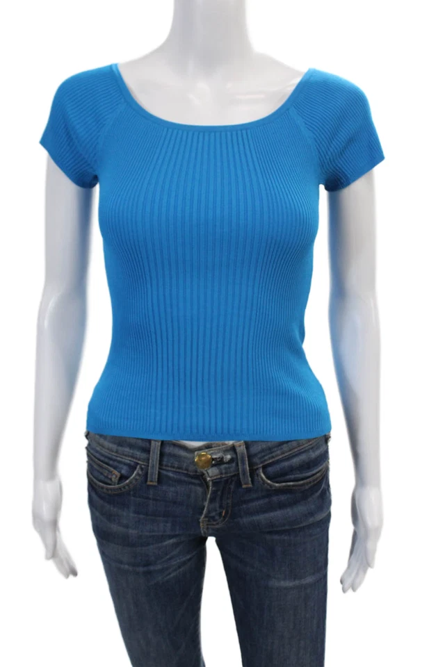 Karen Millen Womens Long Sleeve Cardigan Rib Knit Sweater Top Set Blue Size XS - Image 4 of 4