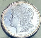 QA97 💎 1880 SS DD $1 Morgan Silver Dollar UNC++ STRIKING GOLDEN RIM