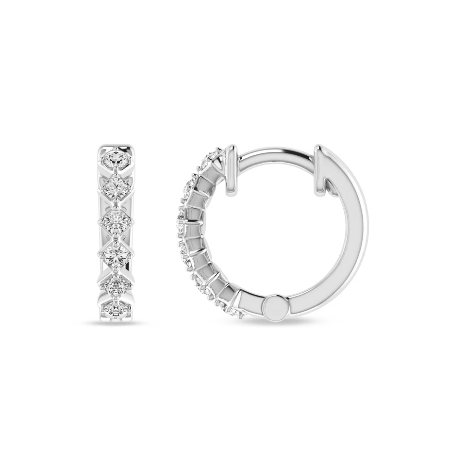 钻石环状耳环 0.060 克拉天然钻石小号 Huggie Hoops 925 银 — 第 3/4 张图片