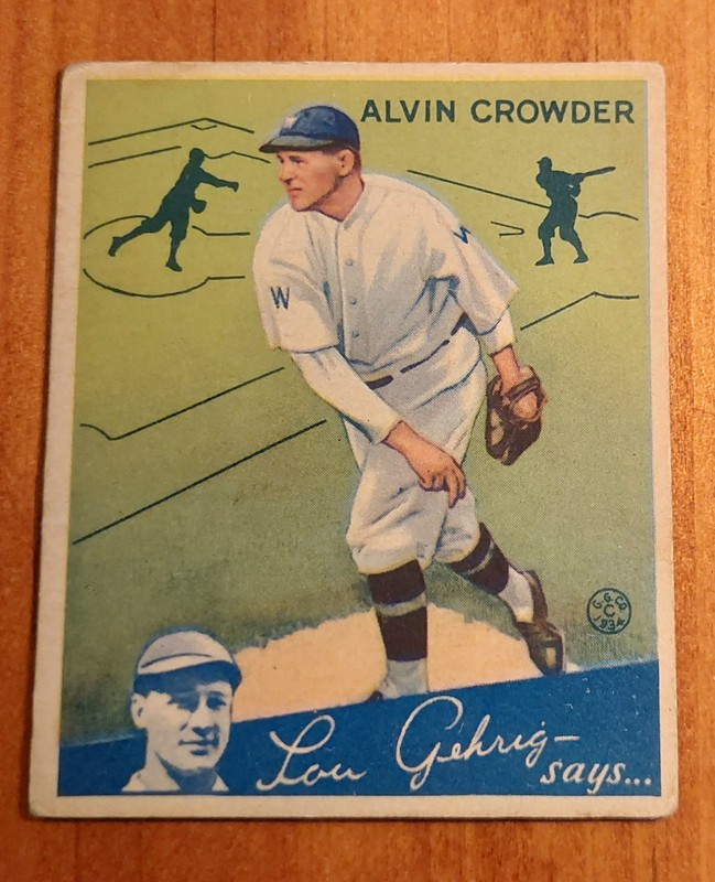 1934 GOUDEY ALVIN CROWDER BASEBALL CARD - WASHINGTON SENATORS #15  INDIAN GUM 
