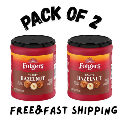 (PACK 2) Folgers Toasty Hazelnut Artificially Flavored Ground Coffee, 9.6 oz